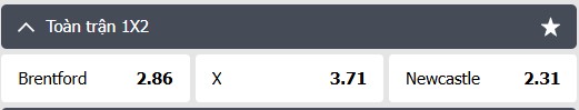 bảng tỷ lệ kèo châu âu Brentford vs Newcastle United