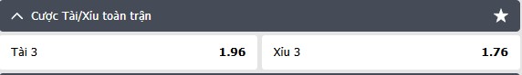 Tài/Xỉu full time: 1.84 * 2.¾ * 1.99