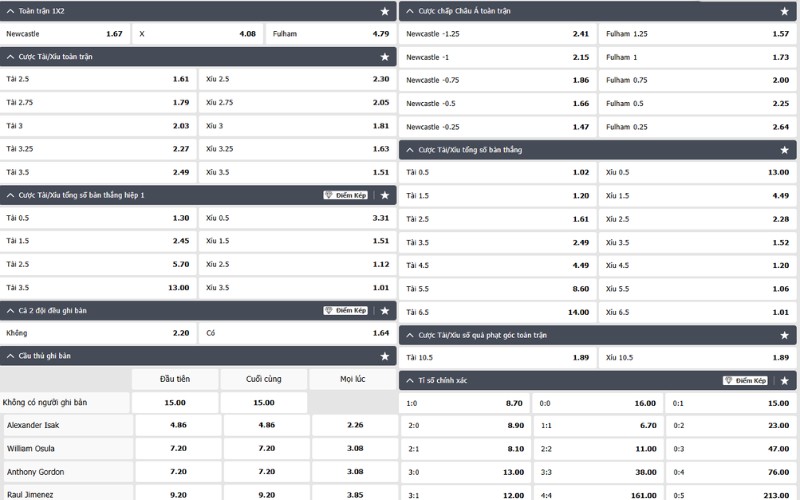 Soi kèo trận đấu Newcastle vs Fulham